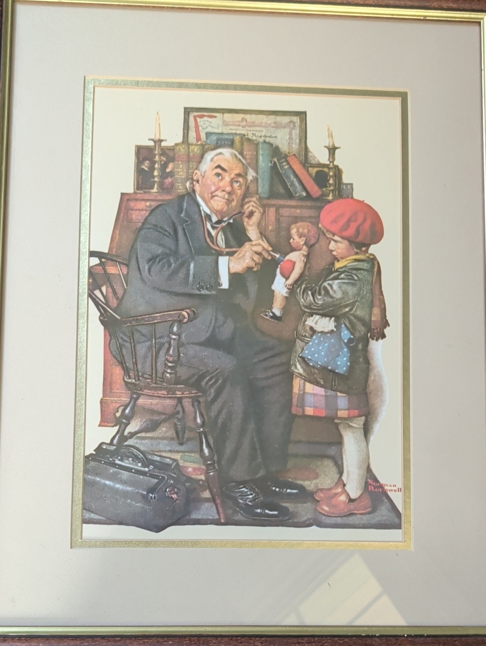 Norman Rockwell Vintage Doctor and Little Girl Lithograph Print